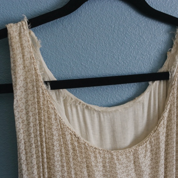 Flowy Cream Summer Dress, Elastic Waist, Sequins - Picture 4 of 5